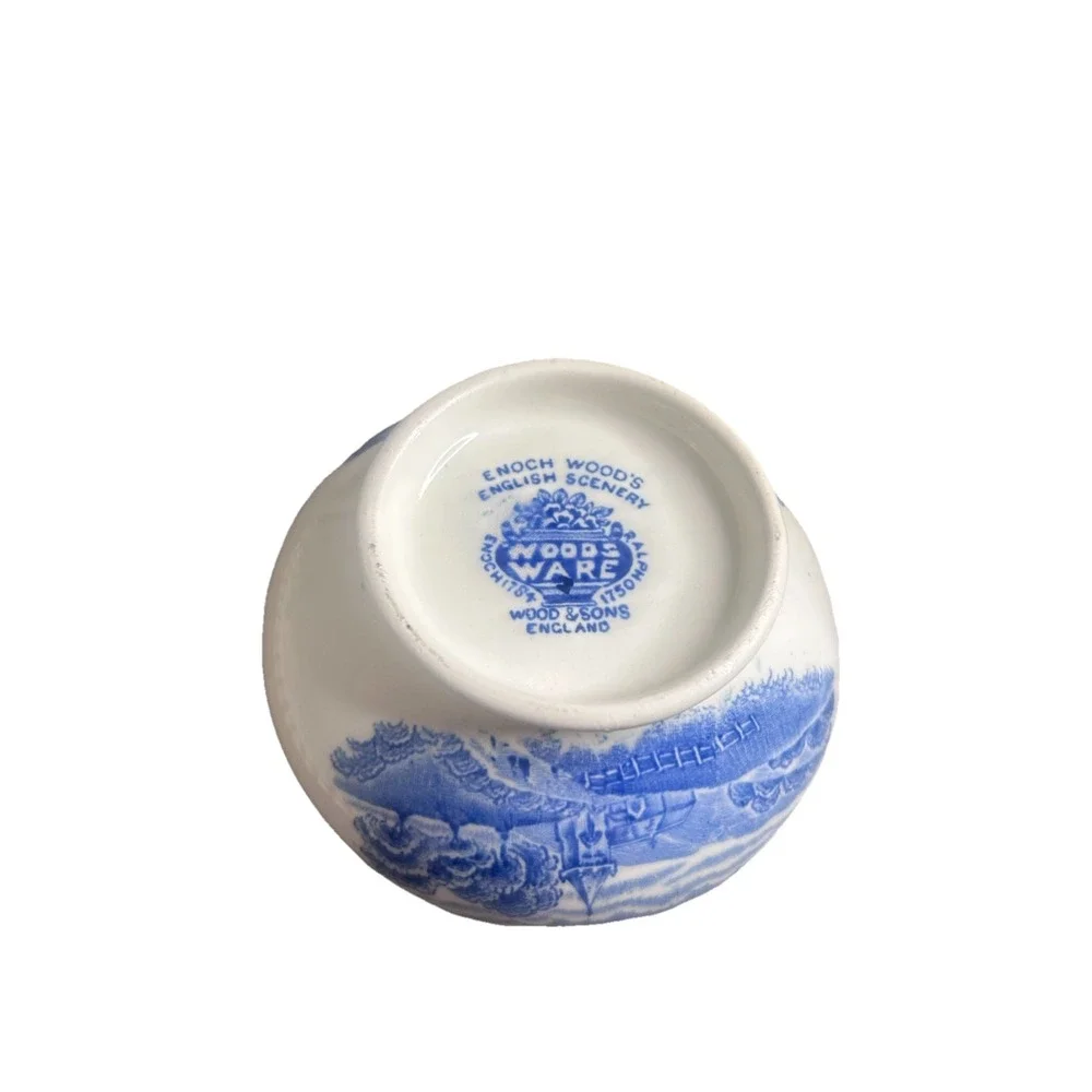 Vintage Enoch Woods English Scenery Blue White Sugar Bowl & Creamer Set